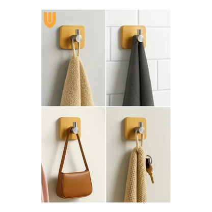 Perchero Pared Adhesivo Fuerte Bambu Acero Inoxidable Rápido Bambú