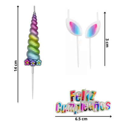 Set 4 Velas De Cumpleaños Adornos Para Tortas Unicornio