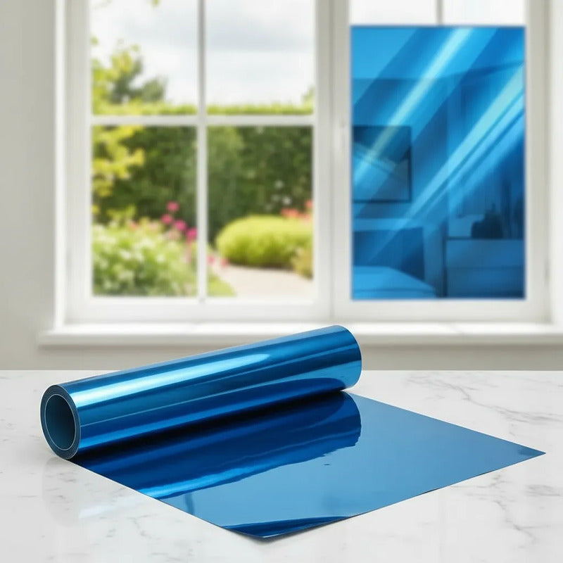 Vinilo Decorativo Espejo Ventana 2m 45cm Solar Privacidad Uv Azul Oscuro Reflectante Efecto Espejo Tono Moderno Elegante Privacidad Control Luz Apariencia Sofisticada Ventanas Hogar