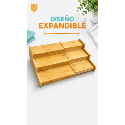 Organizador Porta Condimentos Especiero Expandible 3 Niveles Bambú Organizador Especias Expandible 3 Niveles Especiero Escalonado Cocina Despensa Condimentos Ajustable 22 A 38 Cm
