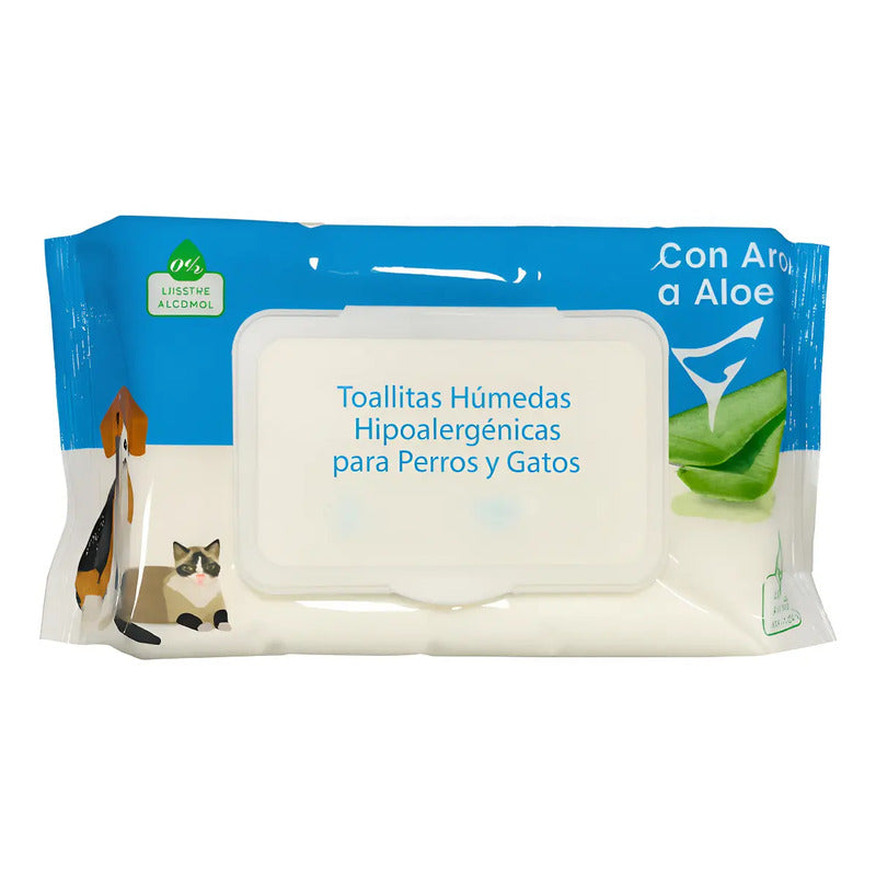 Toallas Humedas Aloe Vera  Mascota Limpieza Perro Gato 50und Aroma Aloe Vera Fresco Suave Natural Agradable Duradero Sensacion Limpieza Profunda Cuidado Piel Mascota Uso Diario