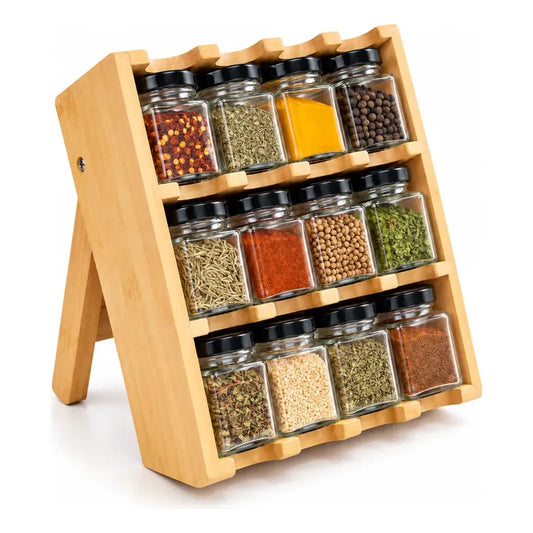 Especiero Set 12 Frascos Condimentero Bambú Organizador Bambú Especiero Organizador Cocina Especiero Bambú Condimentero 12 Frascos Vidrio Hierbas Secas Especias Orden Sobremesa