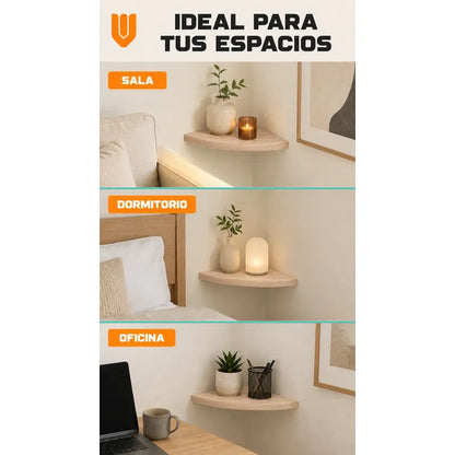 Repisas Flotante Beige Acabado Madera Pared 30cm Esquinera Repisa Esquinera Flotante Acabado Madera Cuarto Círculo Borde Curvo Fijación Oculta Mural Decorativa 30cm