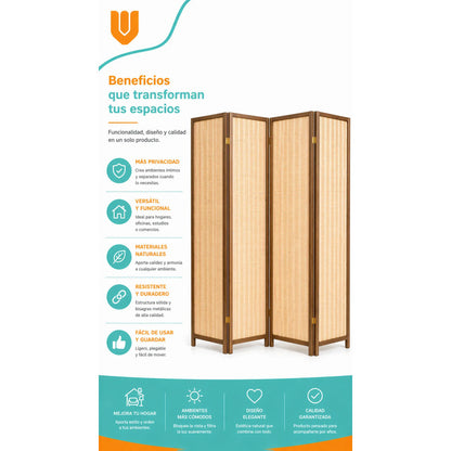 Biombo Separador Ambientes 4 Paneles 180cm Tela Plegable Biombo Tela Trenzada Panel Plegables Decoración Interior Elegante Divisor Ambientes Estilo Contemporáneo Funcional Hogar Beige