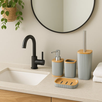 Set Juegos De Baño 5 Piezas Accesorios De Baño Bambu Set Bañ