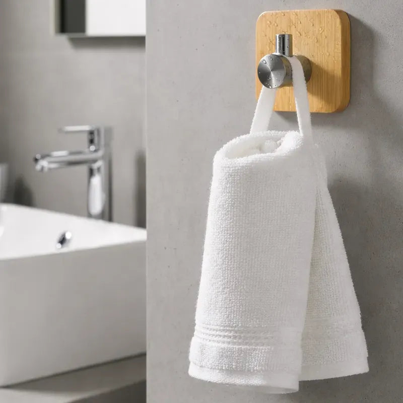 Colgador Perchero Pared Adhesivo 5cm Bambu Acero Inoxidable Bambú