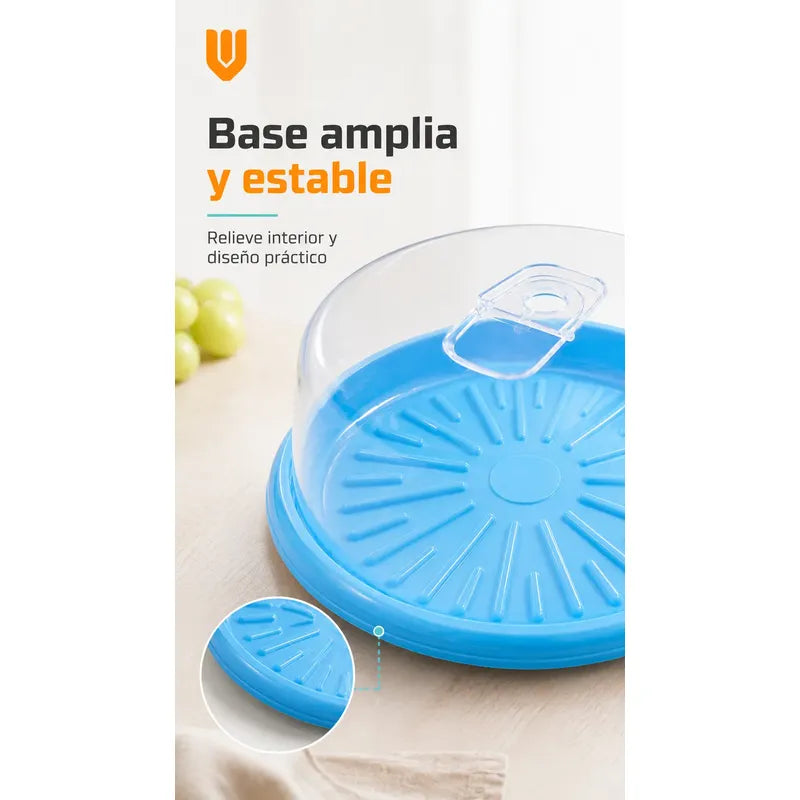 Base Tortas Bandejas Porta Cupcakes Soporte Dulces Azul Transparente Tapa Cristalina Asa Transparente Acabado Brillante Diseño Neutro Elegante Cocina Hogares Pequeño