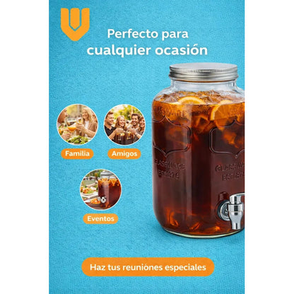 2 Dispensadores Jugo Agua Bebidas Frasco Vidrio Hogar 8l Dispensador Bebidas Vidrio 8l Canilla Plastico 30cm Altura 14cm Diametro 2kg Transparente Fiestas Hogar Mesa Servicio Jugo Agua