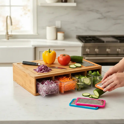 Tabla De Picar Vitrineon Bambu 40x27cm 4 Contenedores Liso Bambú
