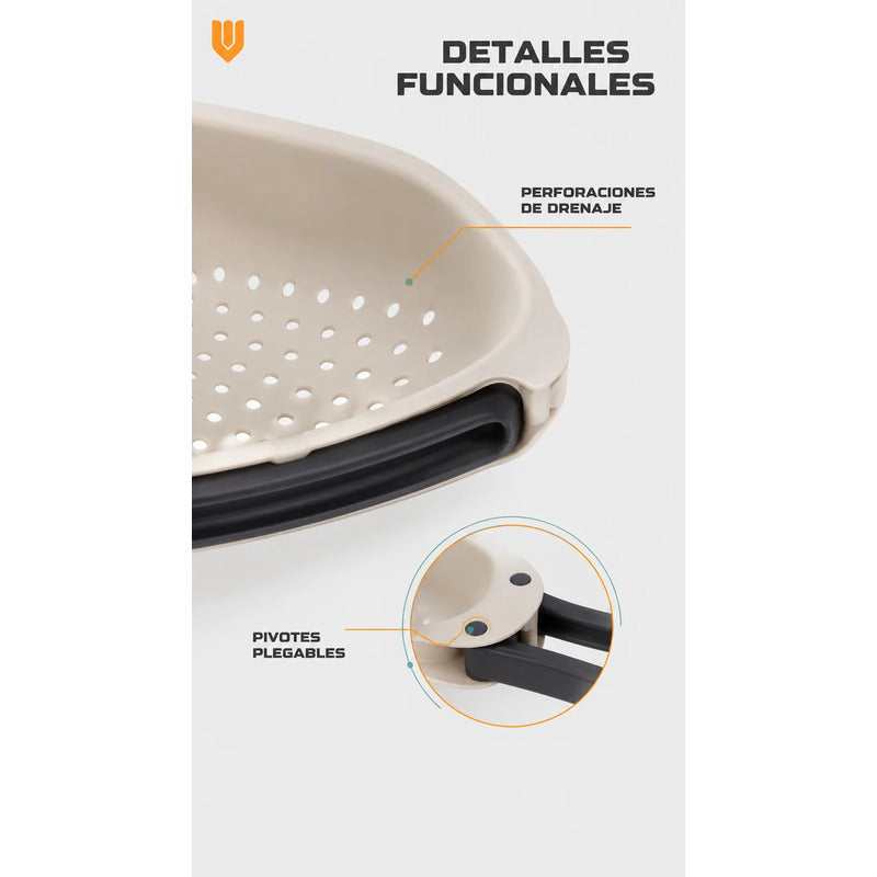 Colador Escurridor Plástico Asas Plegable Frutas Verduras Colador Escurridor Cocina Frutas Verduras Mini Asas Plegables Plástico Beige Compacto Perforado Drenaje