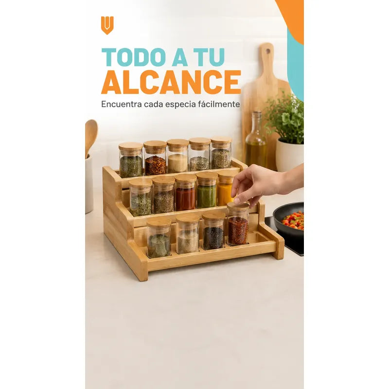Organizador Porta Condimentos Especiero Expandible 3 Niveles Bambú Organizador Especias Expandible 3 Niveles Especiero Escalonado Cocina Despensa Condimentos Ajustable 22 A 38 Cm