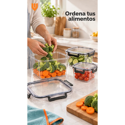 Set 3 Tupers Tapa Hermeticos Taper Contenedores Acrílico Transparente Tupers Rectangulares Potes Acrílico Transparentes Tapas Alimentos Cierres Laterales Cocina Despensa Hogar