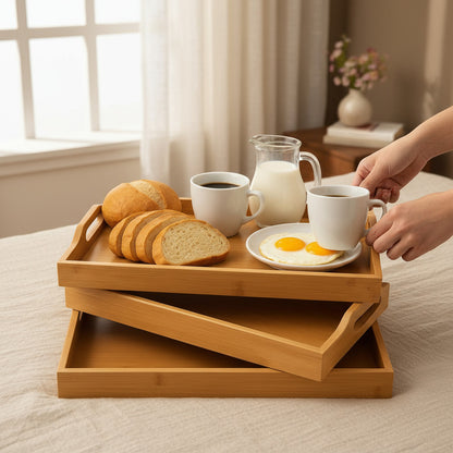 3 Bandejas Para Desayuno Bandeja De Bambu Para Servir Bambu