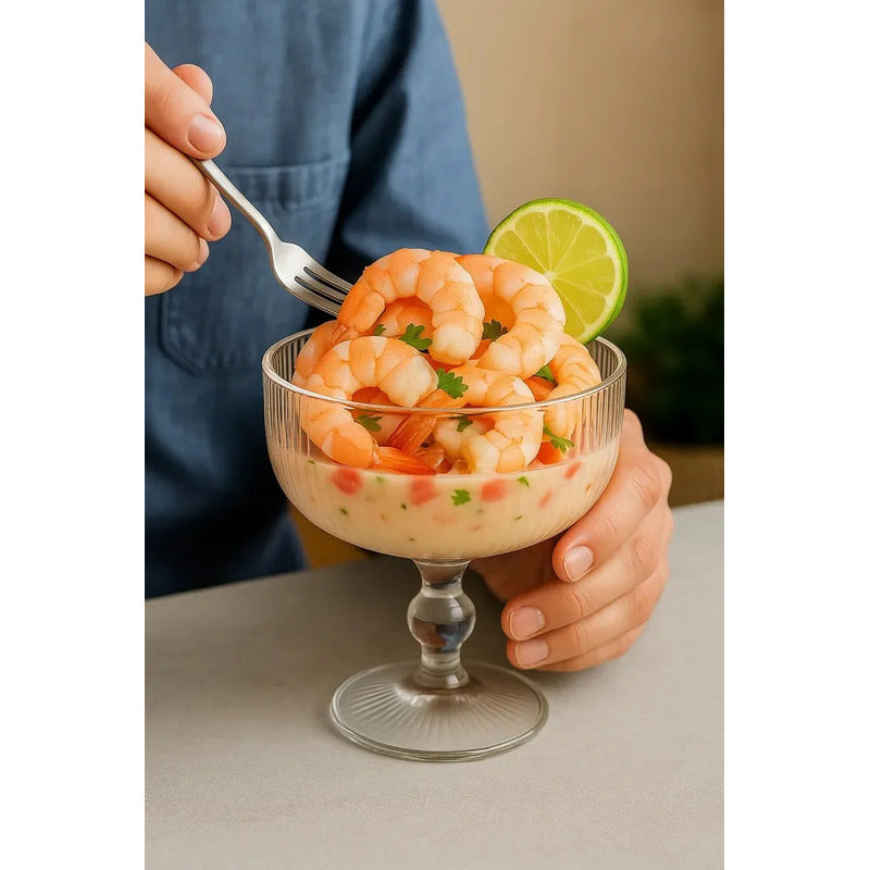 X6 Copas Vidrio Ceviche Coctel Mojito Cristal Fino Base Alta Texturizada Pack 6 Transparente Presentacion Profesional Restaurante Catering Eventos Mariscos Gourmet Postres