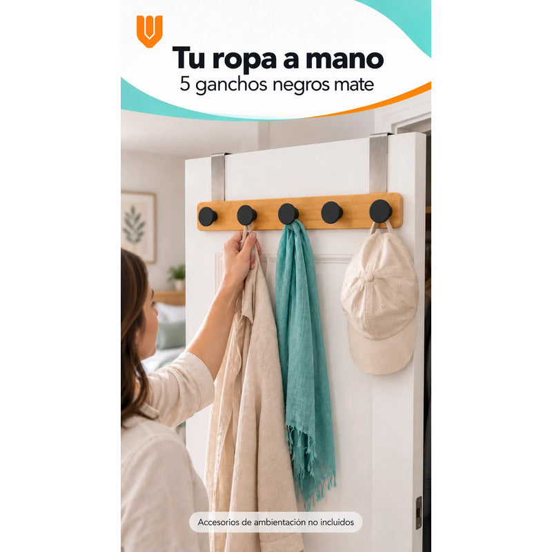 Perchero Ropa Madera 40cm Negro 5 Ganchos Vitrineon Cl Negro Perchero Puerta Bambú Blanco Cinco Ganchos Colgador Ropa Toallas Bolsos Organizador Horizontal Dormitorio Entrada Hogar 40cm