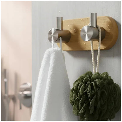 Perchero Madera Metal Autoadhesivo Organizador Baño Cocina C Bambú