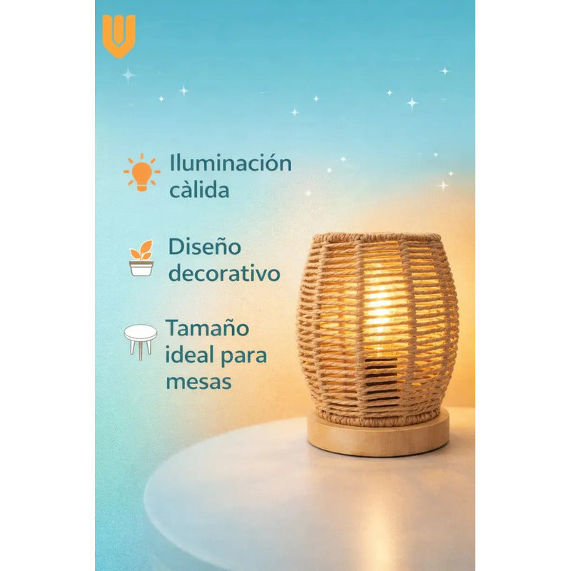 Pack 4 Luminarias Sobremesa Bamboo Rosca E27 Bombilla Led Be Beige Natural Fibra Vegetal Estetica Organica Luz Calida Decoracion Boho Interiorismo Hogar Ambiente Relajante Bambu Natural Marron...