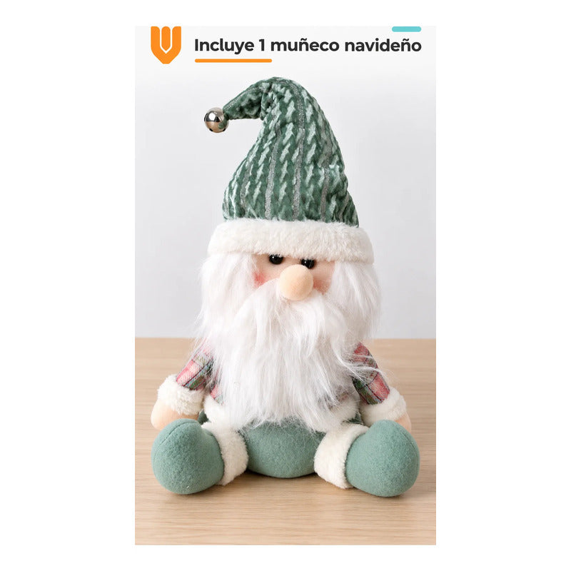 Muñeco Pascuero Navideño 45cm Decorativo Figuras Navidad Blanco Muñeco Pascuero Navideño Muñeco Papá Noel Viejito Pascuero Santa Claus Gorro Barba Blanca Figura Verdes Cascabel 45cm-pascuero
