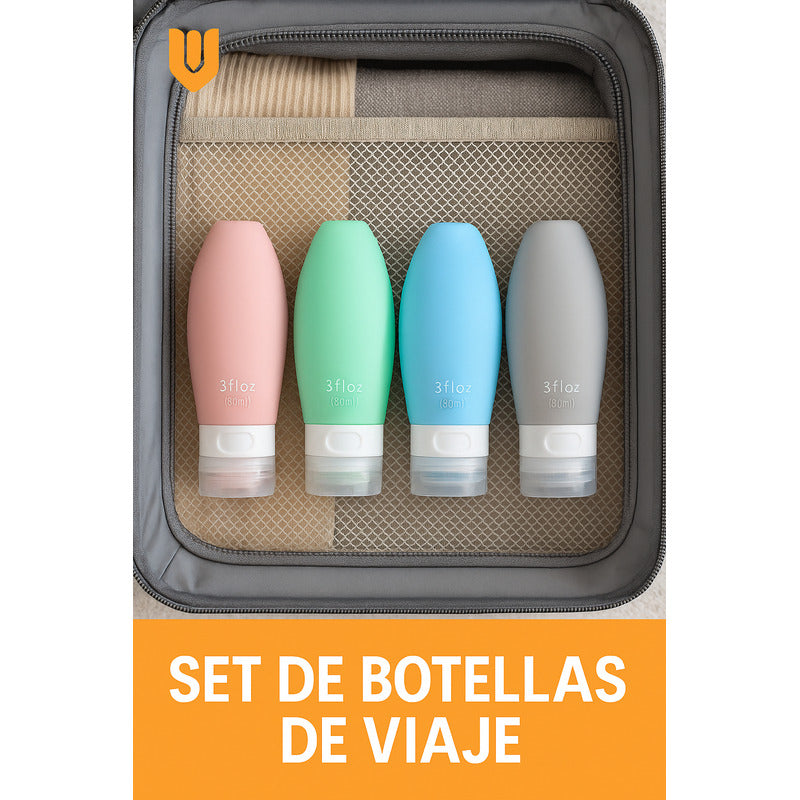 Pack 4 Botellas De Viaje De Silicona Dispensador Viaje 90ml