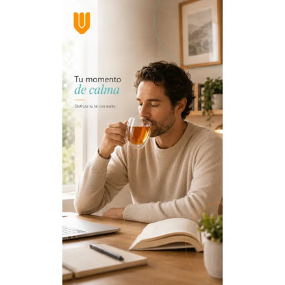 Taza Doble Pared Café Té Disfruta Bebidas Calientes Espresso Redondeado Doble Pared Cuerpo Curvo Asa Ergonómica Boca Circular Base Estable Estilo Moderno Individual Hogar Uso Transparente Cristal...
