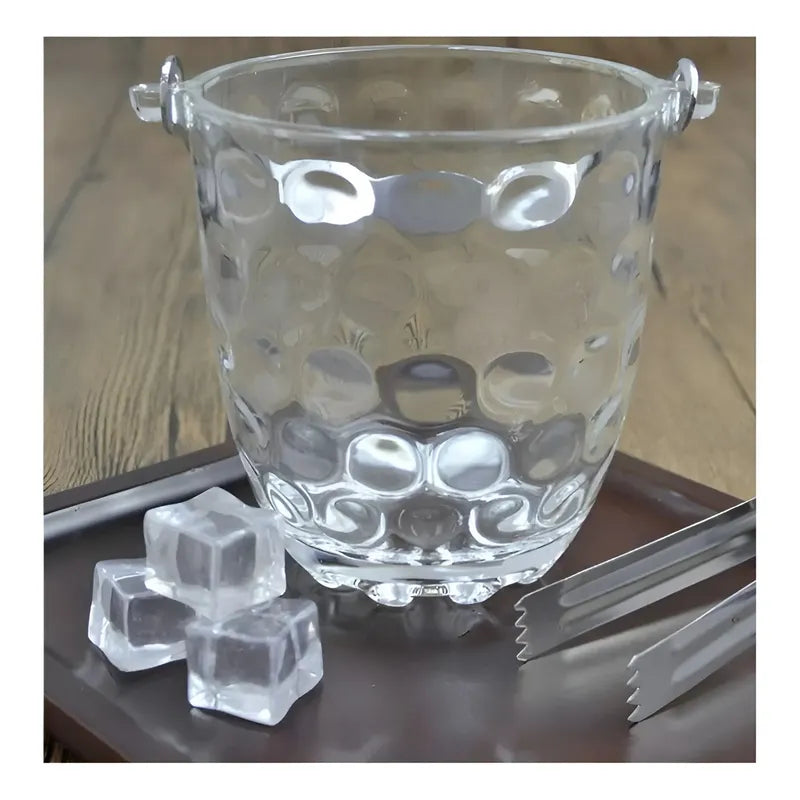 Pack 4 Hieleras De Vidrio Cubetera Hielera Con Pinza Y Mango Tranparente Hielera Vidrio