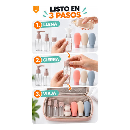 Set 11 Botella Viaje Portátil Contenedores Accesorio Shampoo Multicolor
