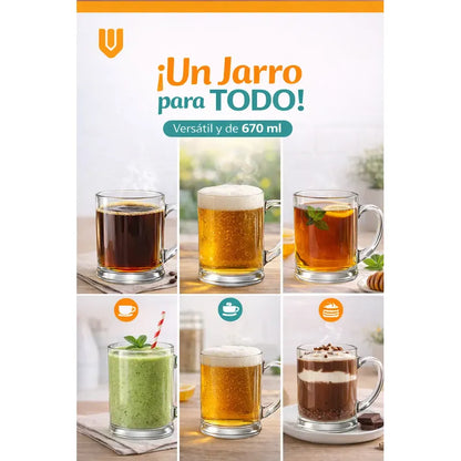 Vasos Cerveza Vidrio Asa Mug Disfrute Hogar 670 Ml Transpare Transparente
