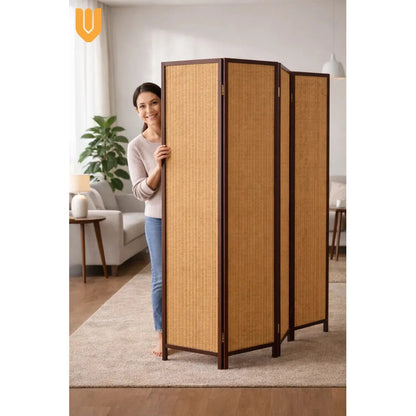 Biombo Separador Ambientes 4 Paneles Marron Natural Hogar Marron Claro Natural Estilo Madera Decoracion Interior Hogar Living Dormitorio Oficina Diseño Natural Moderno Paneles Plegables Biombo...