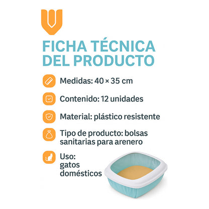 12 Bolsa Sanitarias Desechables Bolsas Arenero Gatos 40x35cm