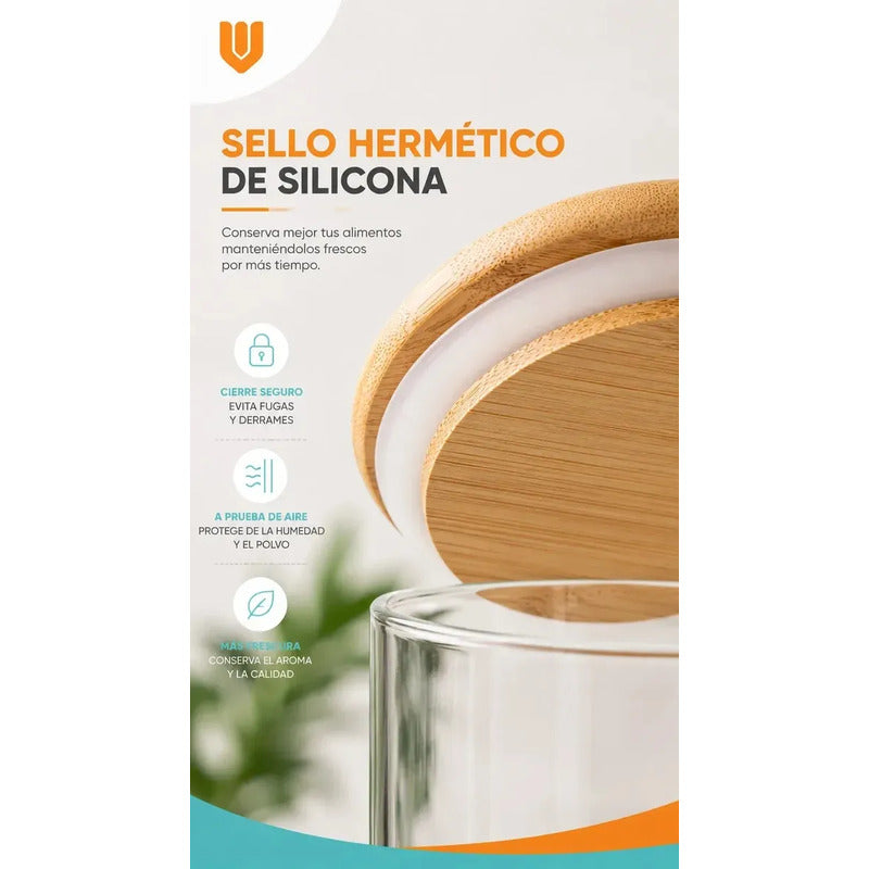 Frasco Vidrio Cocina Hermetico Cilindrico Tapa Bambu 250 Ml 250ml Frasco Vidrio Hermético Tapa Bambú Cilíndrico Cristal Transparente Organizador Cocina Alimentos Gourmet Premium 250 Ml