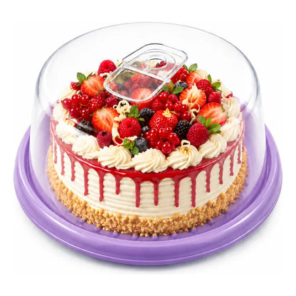 Base Tortas Bandejas Porta Cupcakes Soporte Dulces Lila Pastel Base Lila Tapa Transparente Asa Cristalina Acabado Brillante... Pequeño Diámetro 30cm Largo 31cm Ancho 30cm Formato Circular Compacto...
