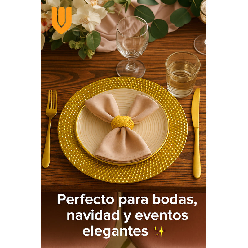 Elegancia Navideña Con Plato Base Dorado 33cm Resistente Dorado