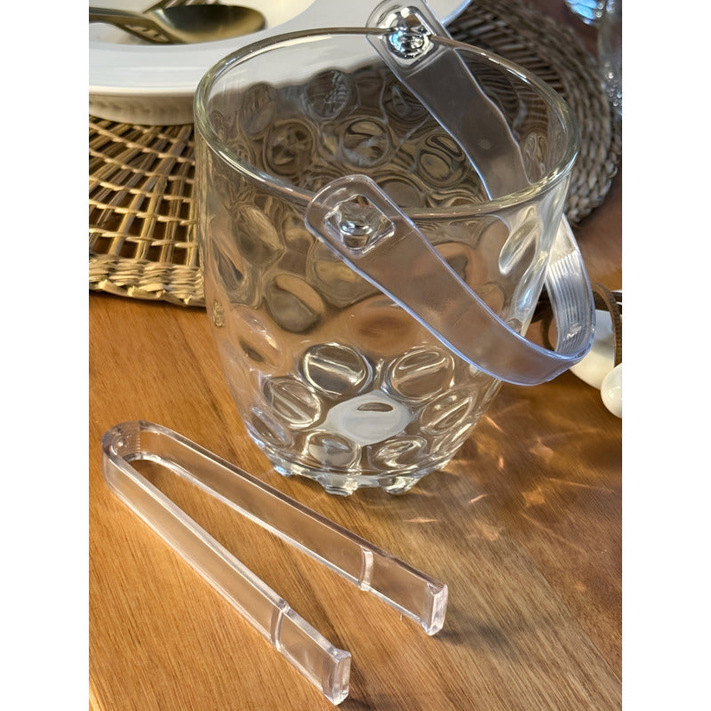 Pack 2 Hieleras De Vidrio Cubetera Hielera Con Pinza Y Mango