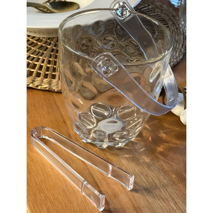 Pack 2 Hieleras De Vidrio Cubetera Hielera Con Pinza Y Mango Tranparente Hielera Vidrio