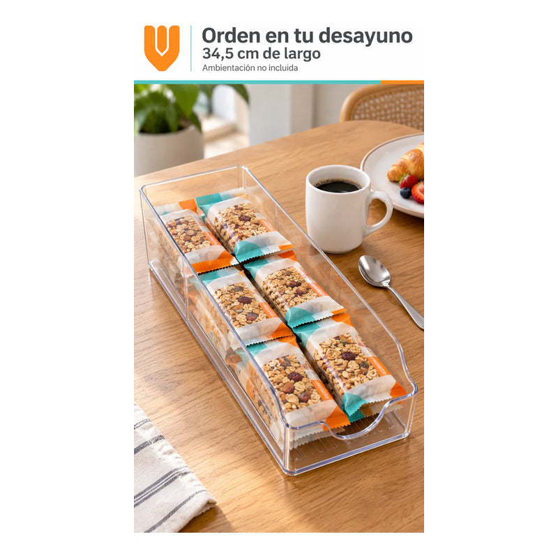 Organizador Acrílico 35cm Refrigerador Despensa Transparente Transparente Acrílico Rectangular Organizador Abierto Frente Bajo Base Acanalada Despensa Refrigerador Orden