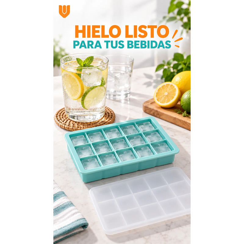 Hielera Tapa Cubeta Molde Hielo Silicona 15cubos Multicolor Cubetera Hielera Silicona Tapa Hielo Molde Reutilizable Lavable Congelador Bebidas Congelador Multicolor Cubetera Hielera Silicona...