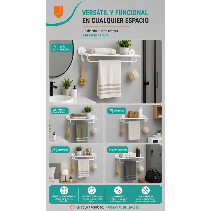 Toallero Soporte Organizador Baño Aluminio Estante Toallas Blanco