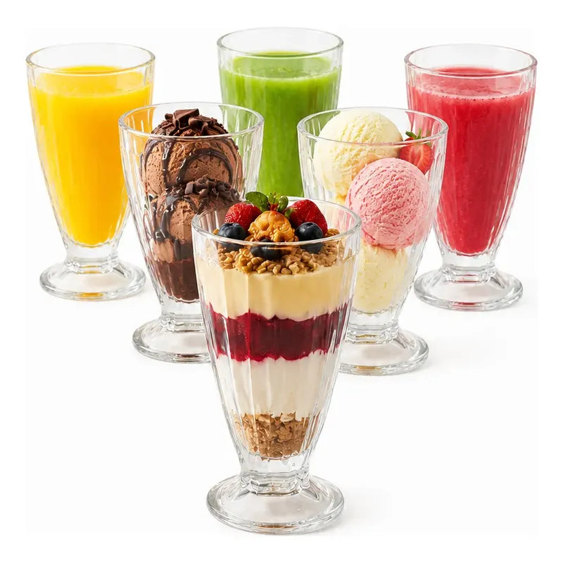 Set 6 Copas Vidrio 300ml Cristal Vaso Postre Batido Cerveza Copas Helado Vidrio Set 6 Postres Sundae Jugos Batidos Malteadas Transparentes Reutilizables Alto Diametro 300ml