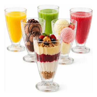 Set 6 Copas Vidrio 300ml Cristal Vaso Postre Batido Cerveza Copas Helado Vidrio Set 6 Postres Sundae Jugos Batidos Malteadas... Transparente Cristalino Vidrio Incoloro Acabado Brillante Claro...