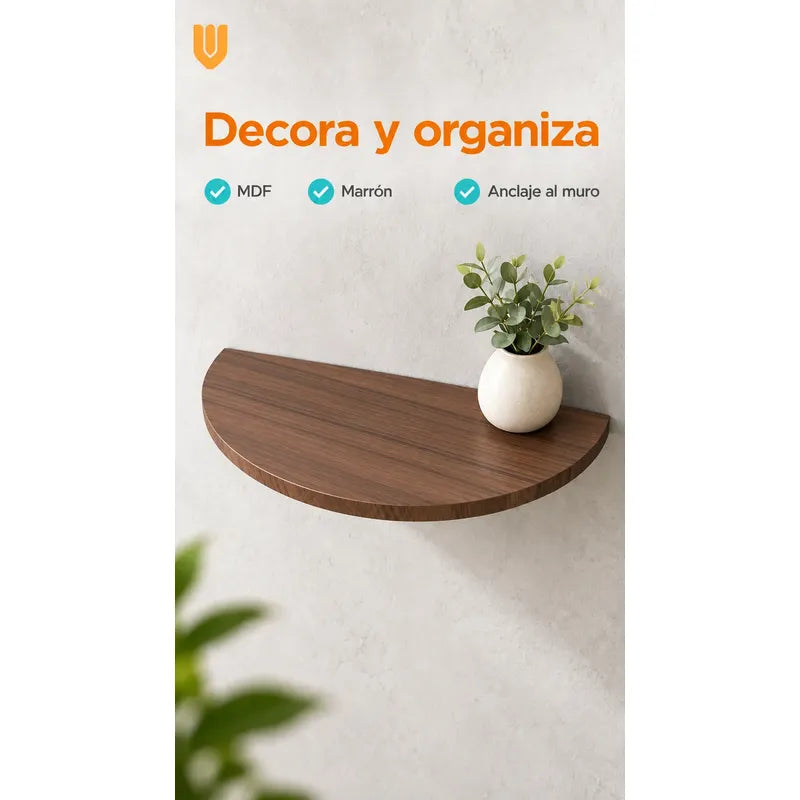 Repisa Flotante Semicircular Mdf Marron 45cm Vitrineon Cl Marron Repisa Mural Flotante Estante Decorativo Organización Recibidor Living Oficina Madera Mdf Muro Concreto Vestidor 45cm