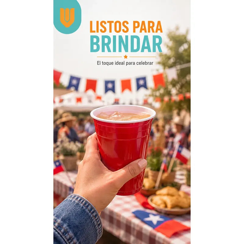 50 Vasos Plasticos Desechables Terremotos Bebidas Fiesta Rojo Bicolor Blanco Vaso Americano Fiestas Patrias Terremoto Fonda Celebración Chilena