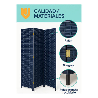 Biombo Separador Oficina 4 Puertas 180 Cm Diseño Geométrico Geométrico Azul
