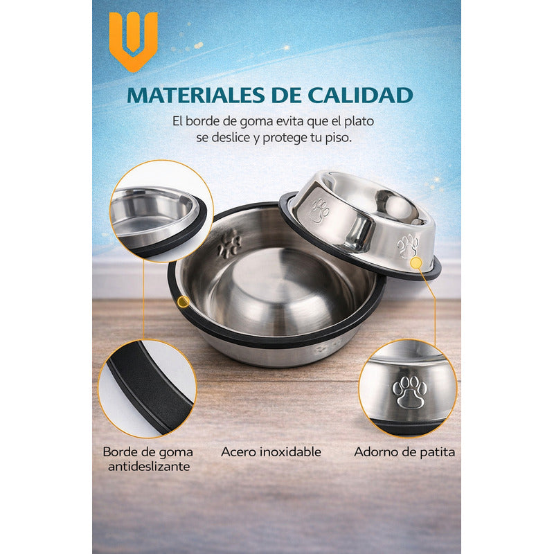 X2 Comedero Perro Platos Para Perros Gatos Mascotas 18cm Metalico