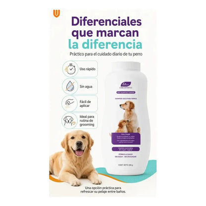 X2 Shampoo Seco Perro Desenredante Anticaida Pelo Higiene Shampoo Seco Perro Polvo 200 G Baño Seco Desodorizante Desenredante Anticaída Pelo Higiene Limpieza Rápida Pelaje Suave - 200g
