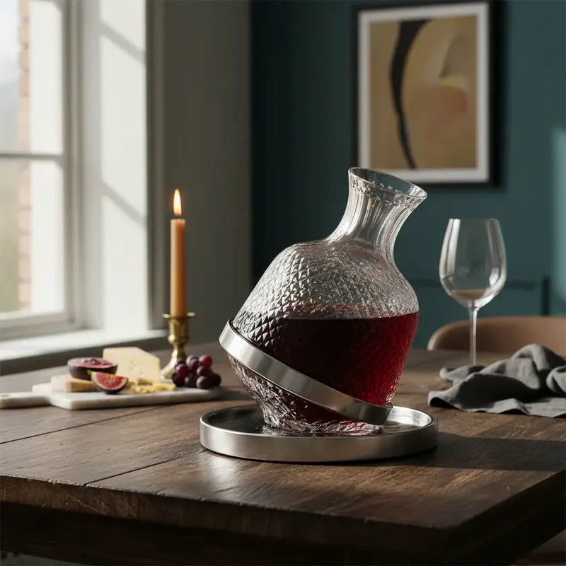 Decantador Vidrio Aireador Vinos Oxigenador Giratorio 1500ml Decantador Aireador Vino Giratorio 1500ml Vidrio Base Estable Cata Oxigenacion Tintos Elegante Mesa