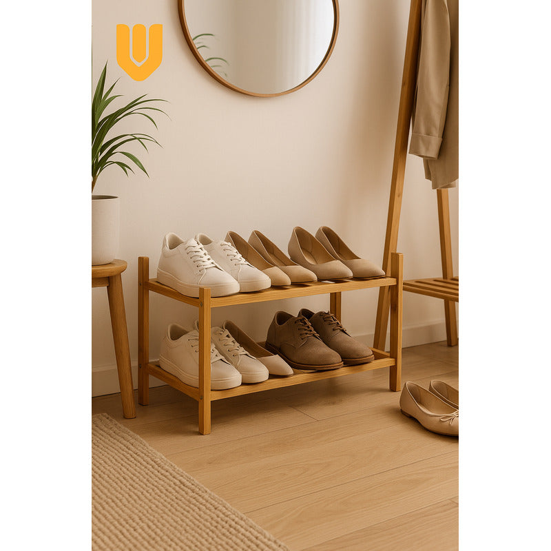 Estante Zapatos Entrada Dormitorio Bambú 2 Niveles Vitrineon