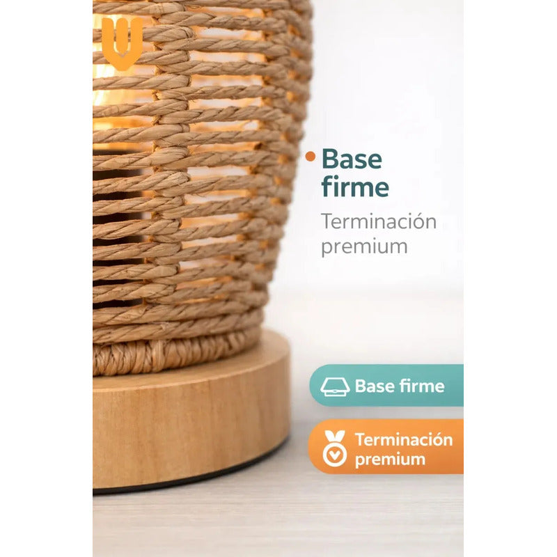 Pack 2 Lamparas Velador Bambu Led Pareja Iluminacion Calida Beige Natural Fibra Vegetal Estetica Organica Luz Calida Decoracion Boho Interiorismo Hogar Ambiente Relajante Bambu Natural Marron...