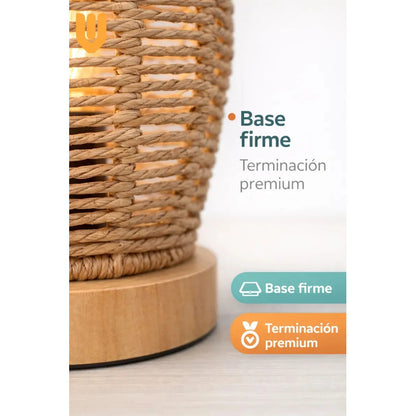 Pack 2 Lamparas Velador Bambu Led Pareja Iluminacion Calida Beige Natural Fibra Vegetal Estetica Organica Luz Calida Decoracion Boho Interiorismo Hogar Ambiente Relajante Bambu Natural Marron...