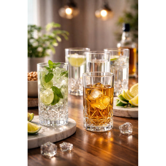 Set 6 Vaso Diamante Cristal 370ml Bebidas Bar Coctel Premium Vaso Diamante Vidrio Transparente 370ml Bebidas Cocteles Cerveza Jugos Bar Mesa Hogar Estilo Elegante Cristal Tallado