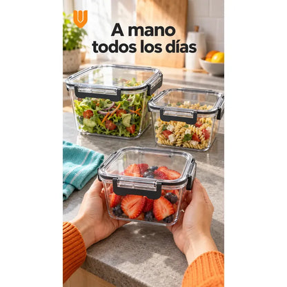 Set 3 Tupers Tapa Hermeticos Taper Contenedores Acrílico Transparente Tupers Rectangulares Potes Acrílico Transparentes Tapas Alimentos Cierres Laterales Cocina Despensa Hogar